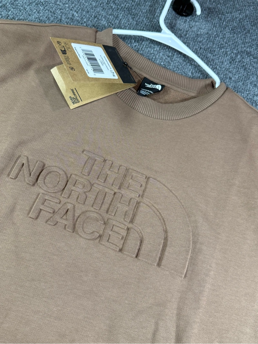 The North Face Women’s Embossed Logo Crewneck Sweatshirt — Latte Brown